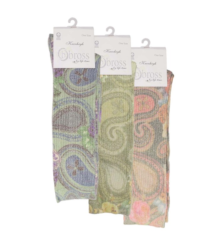 جوراب چاپی نخی زنانه زیر زانو ساق بلند بروس 4109 | bross