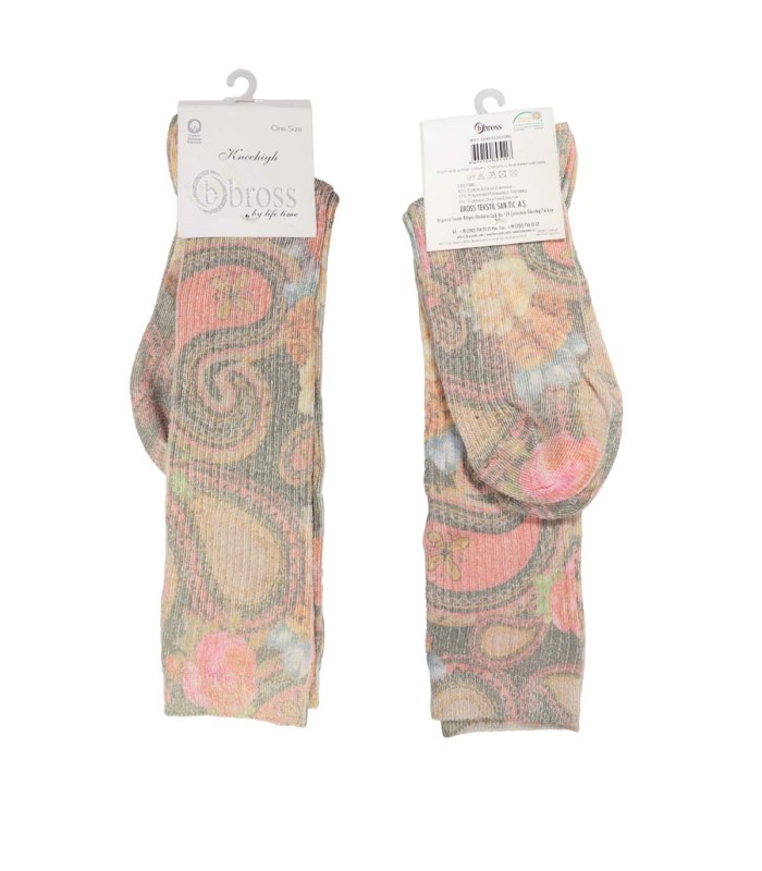 جوراب چاپی نخی زنانه زیر زانو ساق بلند بروس 4109 | bross