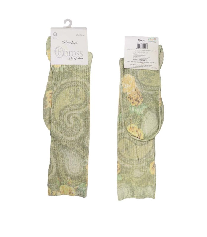 جوراب چاپی نخی زنانه زیر زانو ساق بلند بروس 4109 | bross