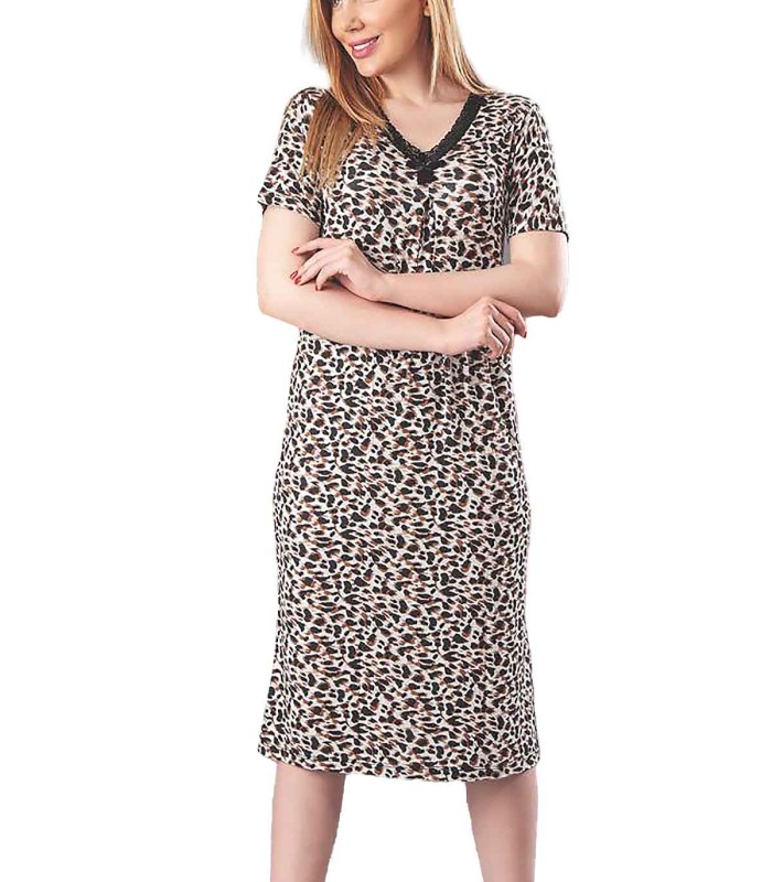 پیراهن زنانه EVLI طرح لئوپارد یقه گیپور مشکی 1126