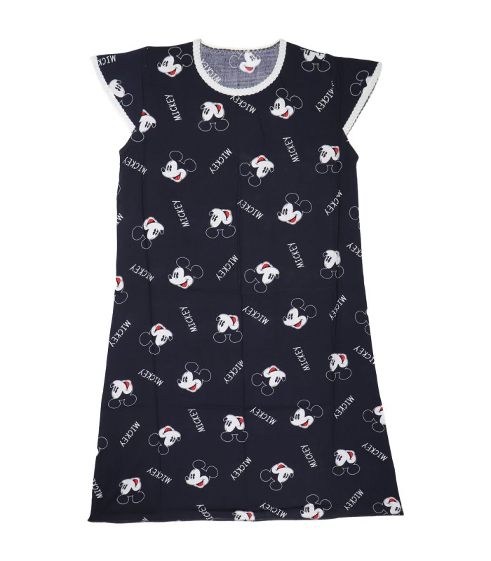 پیراهن نخی زنانه Missdo طرح میکی موس سرمه ای یقه گیپور 2018