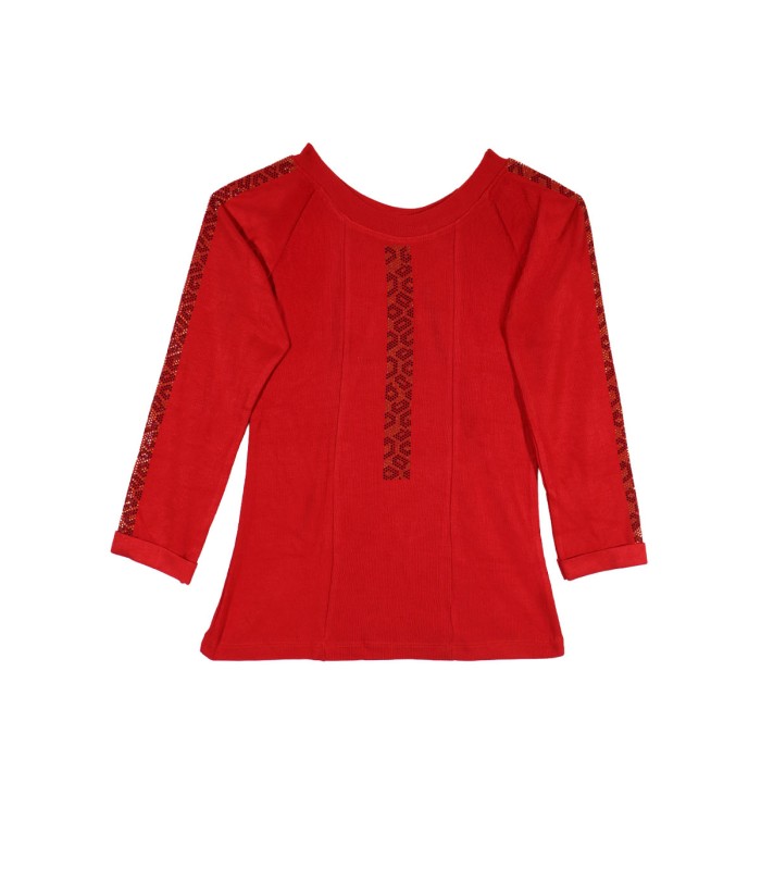 بلوز زنانه کبریتی آستین سه ربع نگین دار ثمر 201069