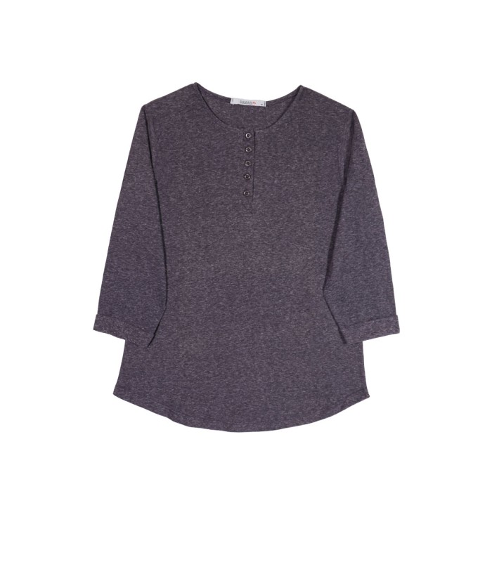 بلوز آستین سه ربع ملانژ ثمر دکمه دار 201055