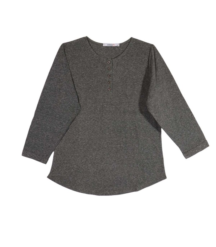 بلوز آستین سه ربع ملانژ ثمر دکمه دار 201055