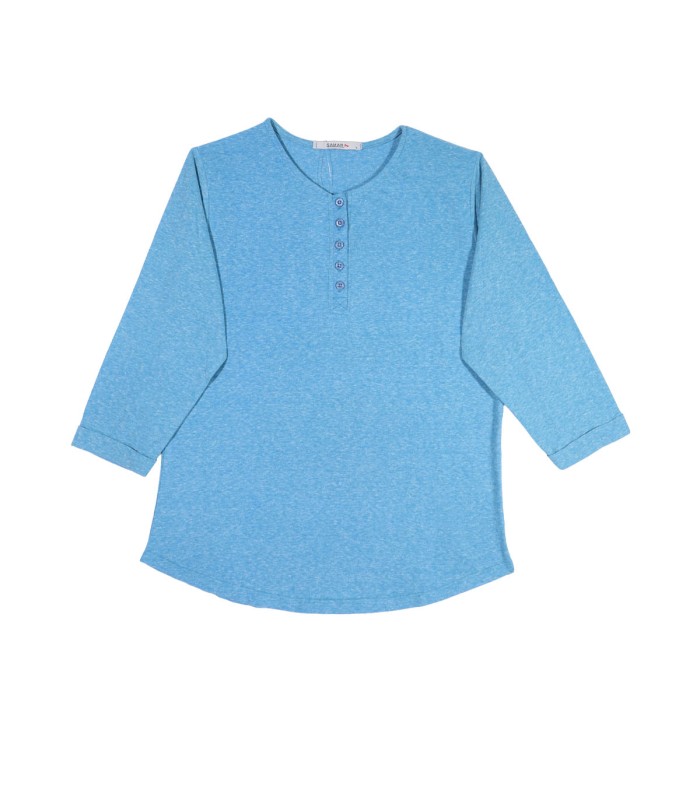 بلوز آستین سه ربع ملانژ ثمر دکمه دار 201055